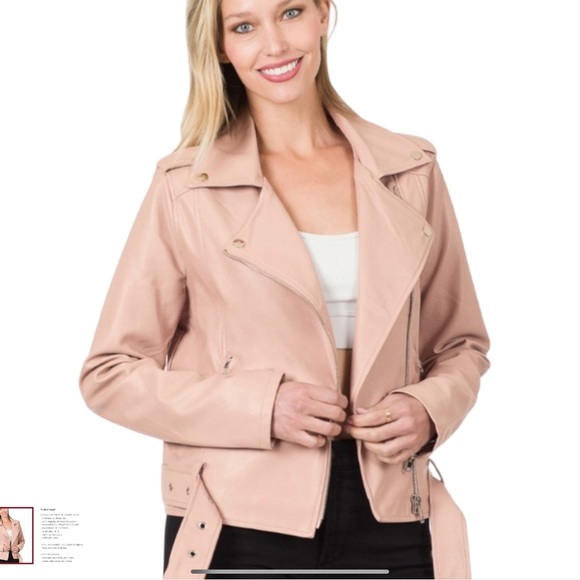 (REDUCED) PINK VEGAN MOTO JACKET - Picture 2 of 3